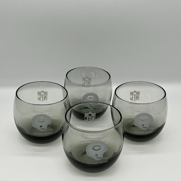 Vintage NFL Chicago Bears Bar Cocktail Smoked Rocks Glasses (set of 4) - lot C - Picture 4 of 8